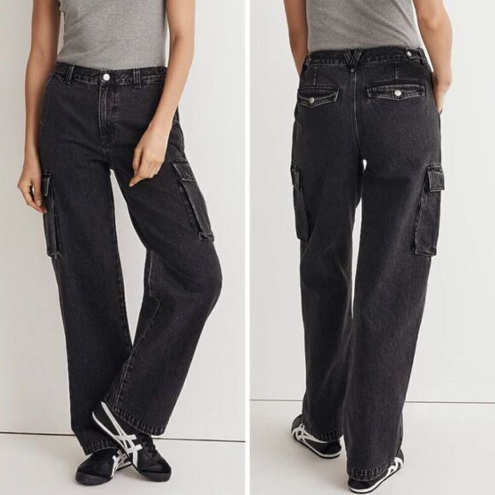 NEW Madewell Low-Slung Straight Cargo Jeans in Ranney Wash, 29‎